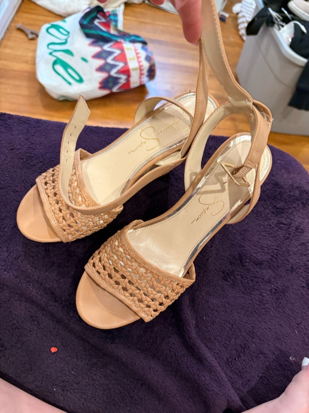 Jessica Simpson Tan Woven Block Heel Slingbacks - Picture 2 of 4